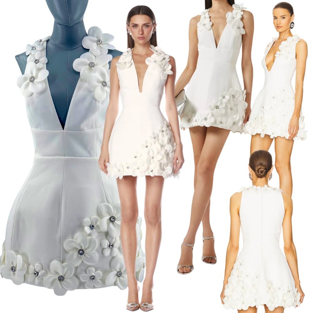 🆕 BRONX & BANCO 🧿 NWOT Estelle Floral Mini Dress, All White - Sz XS US 2